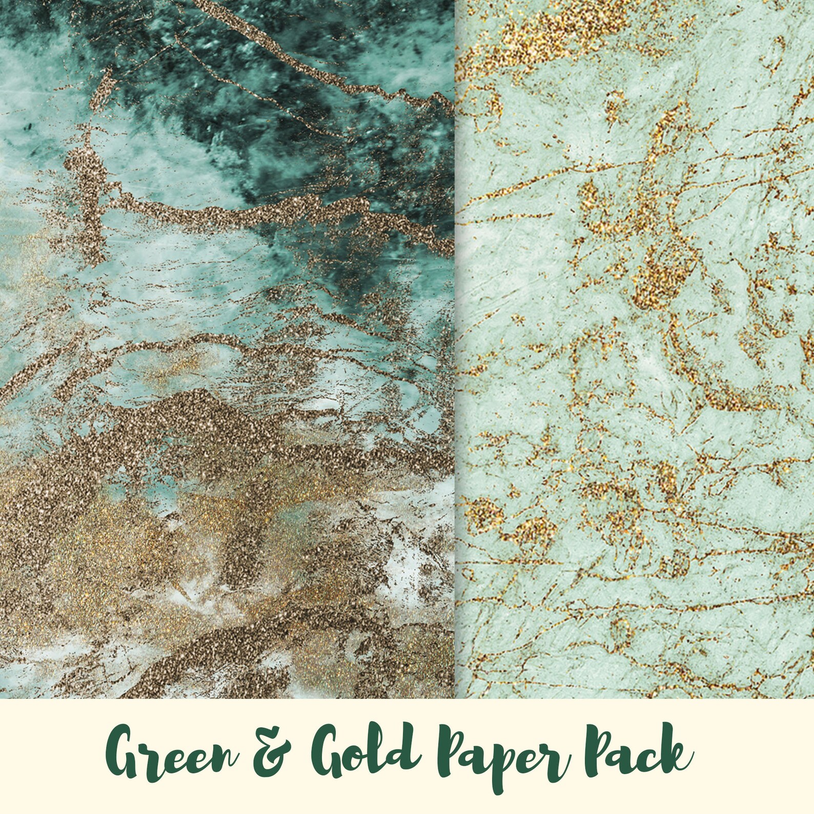 Gold and Green Digital Paper Wrapping Paper Scrapbook Etsy