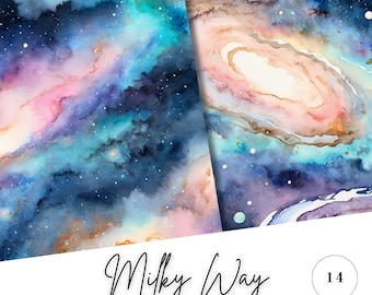 水彩画 銀河 水彩画の天の川 – 宇宙の夜空の背景 – 銀河にインスパイアされた抽象的