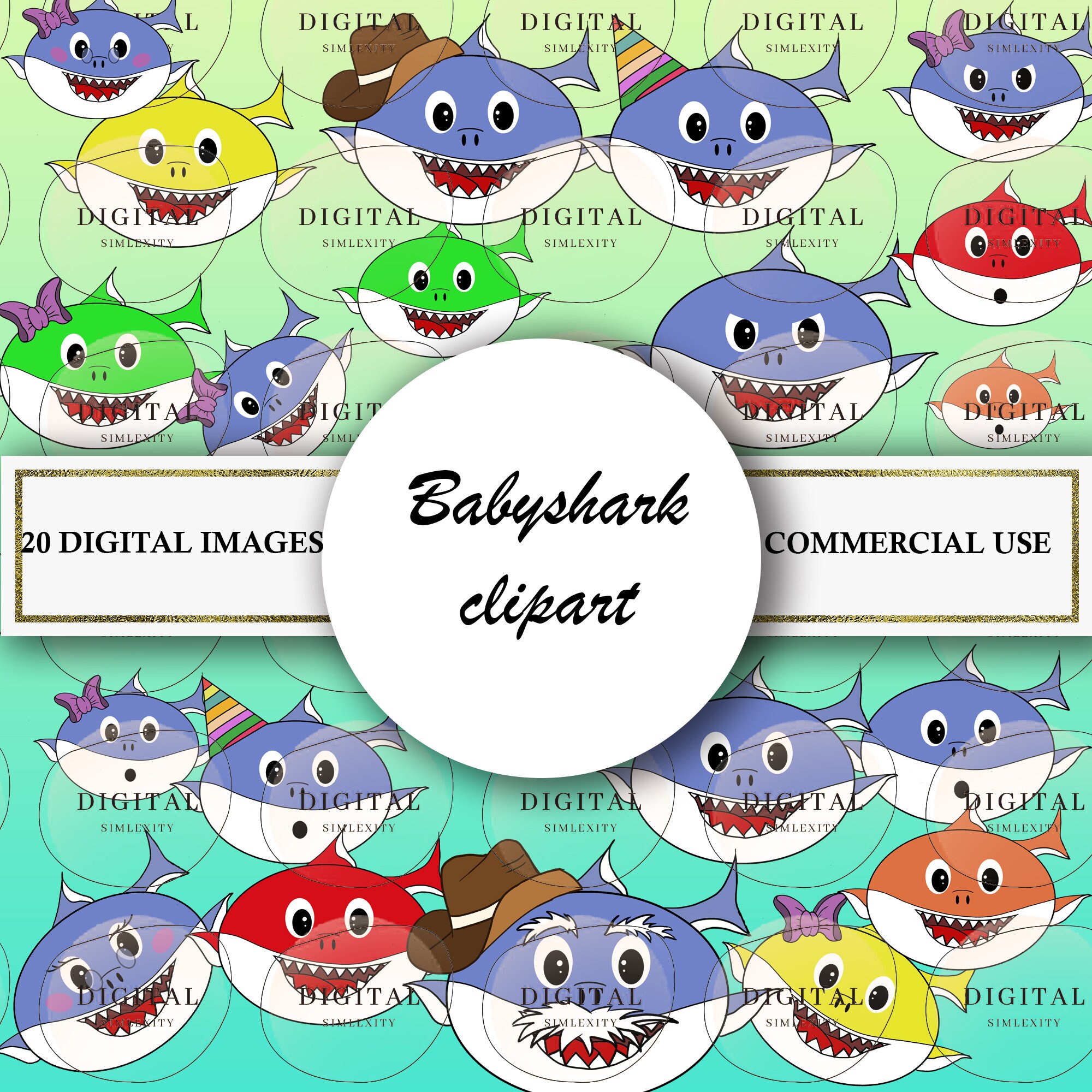 Baby Shark Family Clipart Png Shark Birthday Digital Images Etsy