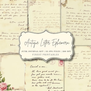 Páginas de diario vintage con motivos florales / Kit de efímeras con letras antiguas, paquete de papel antiguo imprimible para scrapbooking y diarios basura (descarga instantánea)