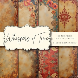 Vintage grunge bloemen digitale papieren pak boekomslagen | 20 jpg-bestanden, 8,5 x 11 | 300 dpi, junkjournaal en plakboek direct downloaden
