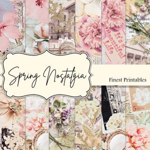 Nostalgia de primavera: paquete de papel digital con motivos florales vintage, fondos para álbumes de recortes de estilo shabby chic, efímeras para diarios basura, uso comercial, instantáneo