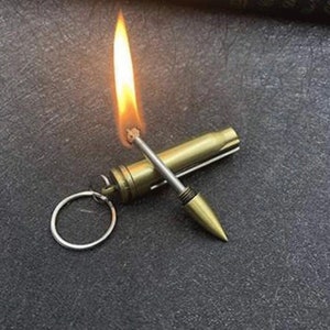 Matchstick Fire Starter, flint match emergency survival lighter keychain, bullet