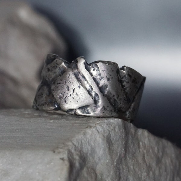 Bague anneau Homme Argent oxydé brut