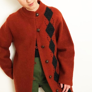 Vintage Rhomboid Wool Cardigan Jacket / Sweater Coat