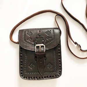 Sac à bandoulière en cuir unisexe repoussé, petit sac