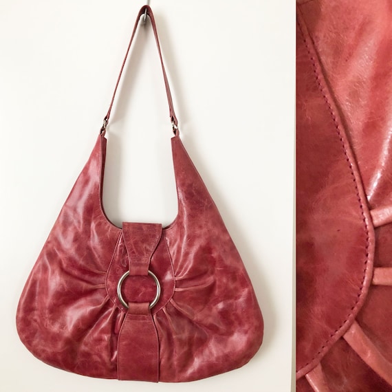 Vintage Magenta Leather Shoulder Bag, Latico - image 2