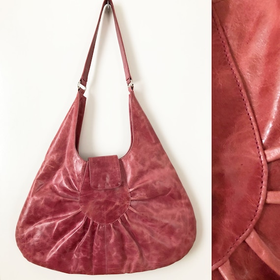 Vintage Magenta Leather Shoulder Bag, Latico - image 3