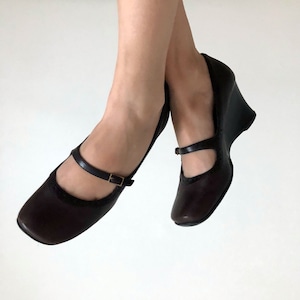 Liz Claiborne Vintage Braune Lederschuhe, Wedge Heel, Quadratische Toe, 8