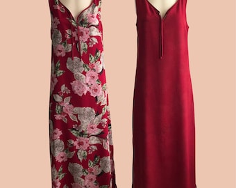 Maxi Vestido Rojo Floral de Doble Cara