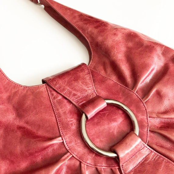 Vintage Magenta Leather Shoulder Bag, Latico - image 4