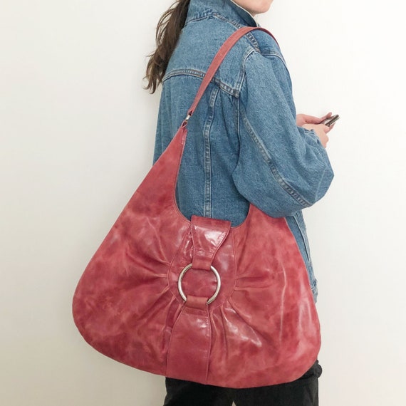 Vintage Magenta Leather Shoulder Bag, Latico - image 1