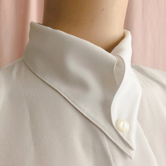 Swallow-tailed Collar, Lace Sleeves, White Shirt Blouse, Simon 