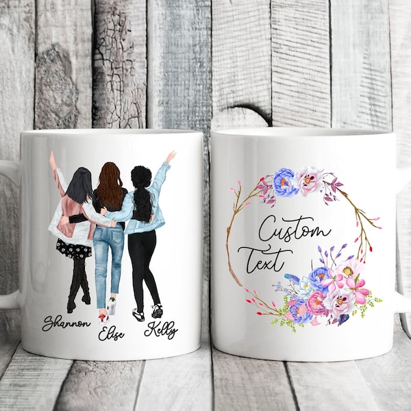 Custom Best Friends Mug, 3 Friends Mug, 3 Best Friends Mug, Three Best Friends Mug, Personalized Coffee Mug, Custom Three Sisters Gift
