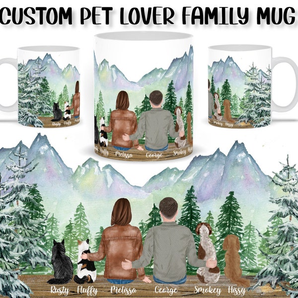 Custom family mug, Pet family portrait, Custom pet mug, Dog owner gift, Cat coffee mug, Pet lover mug, Personalized dog mug, Pet Parent Gift