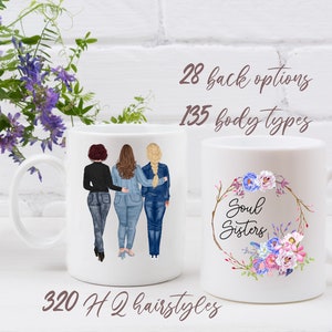 3 Friends Mug, Custom Best Friend Mug,  3 Best Friends Mug, Three Friends Gift, Plus Size Mug, Soul Sisters Mug, BFF Coffee Mug