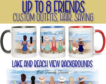 Custom Beach Mug, Best Friends Mug, Girls Weekend, Vacation Mug, 8 Best Friends, Girls Party Gift, Summer Party 2021, Custom Bridesmaids Mug