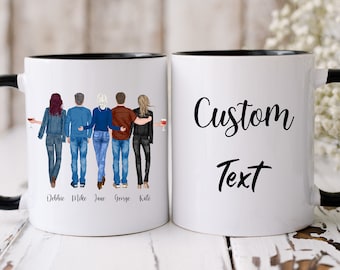 Friendship gift for men and women. Custom friends mug with male and female friends. Brother sister gift, siblings mug. 5 friends mug.