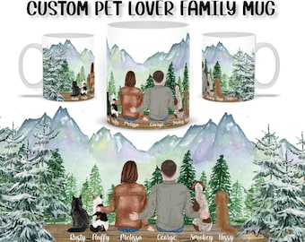 Custom family mug, Pet family portrait, Custom pet mug, Dog owner gift, Cat coffee mug, Pet lover mug, Personalized dog mug, Pet Parent Gift