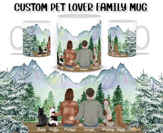 Custom family mug, Pet family portrait, Custom pet mug, Dog owner gift, Cat coffee mug, Pet lover mug, Personalized dog mug, Pet Parent Gift