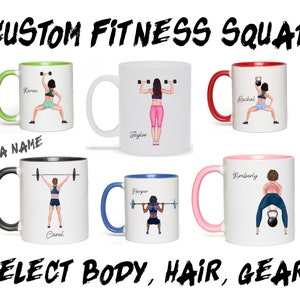 Custom Fitness Squad gift idea. Gym workout mug, Dumbell kettlebell weights workout mug. Gift for fitness girlfriends, crossfit instructor.