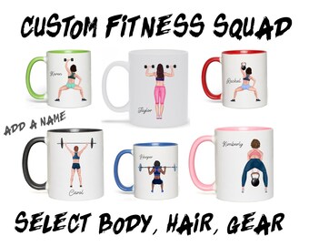 Custom Fitness Squad gift idea. Gym workout mug, Dumbell kettlebell weights workout mug. Gift for fitness girlfriends, crossfit instructor.