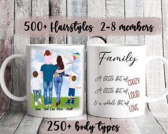 Custom family gift, Fathers day mug,  Dad birthday gift from daughter, Long distance family portrait mug, Mom daughters mug, Father son gift