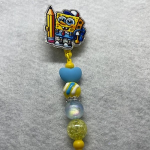 Sponge Bob, Sponge Bob square pants beaded badge reel,  badge reels Gift, Christmas gift, Graduation Gift