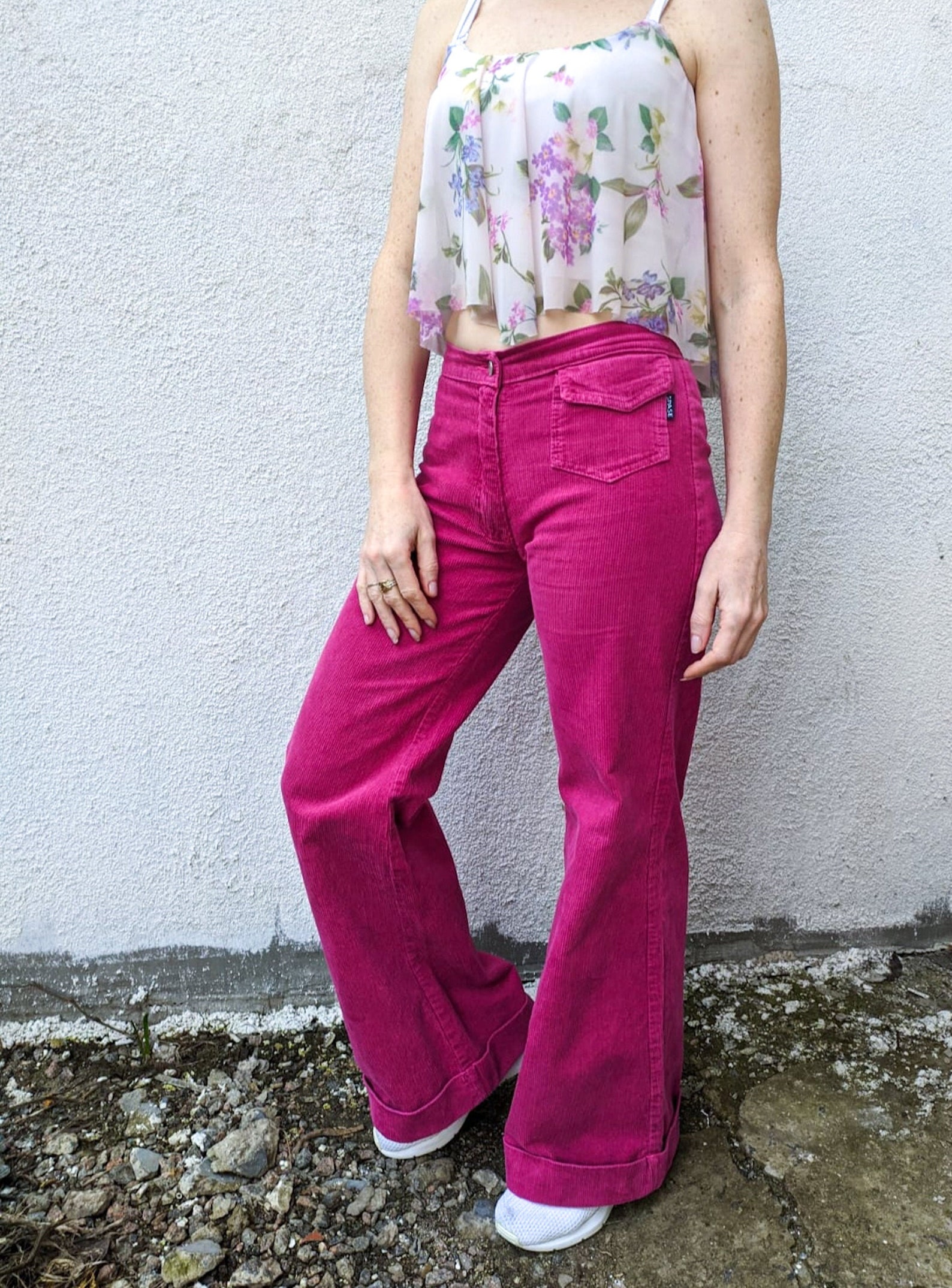 wide leg pink corduroy pants