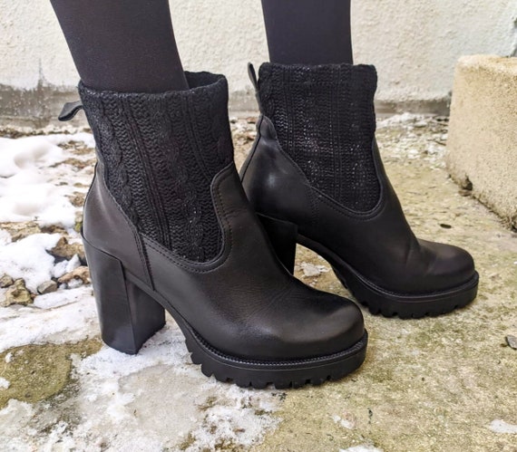 90s Vintage Goth Platform Black Leather Italian An