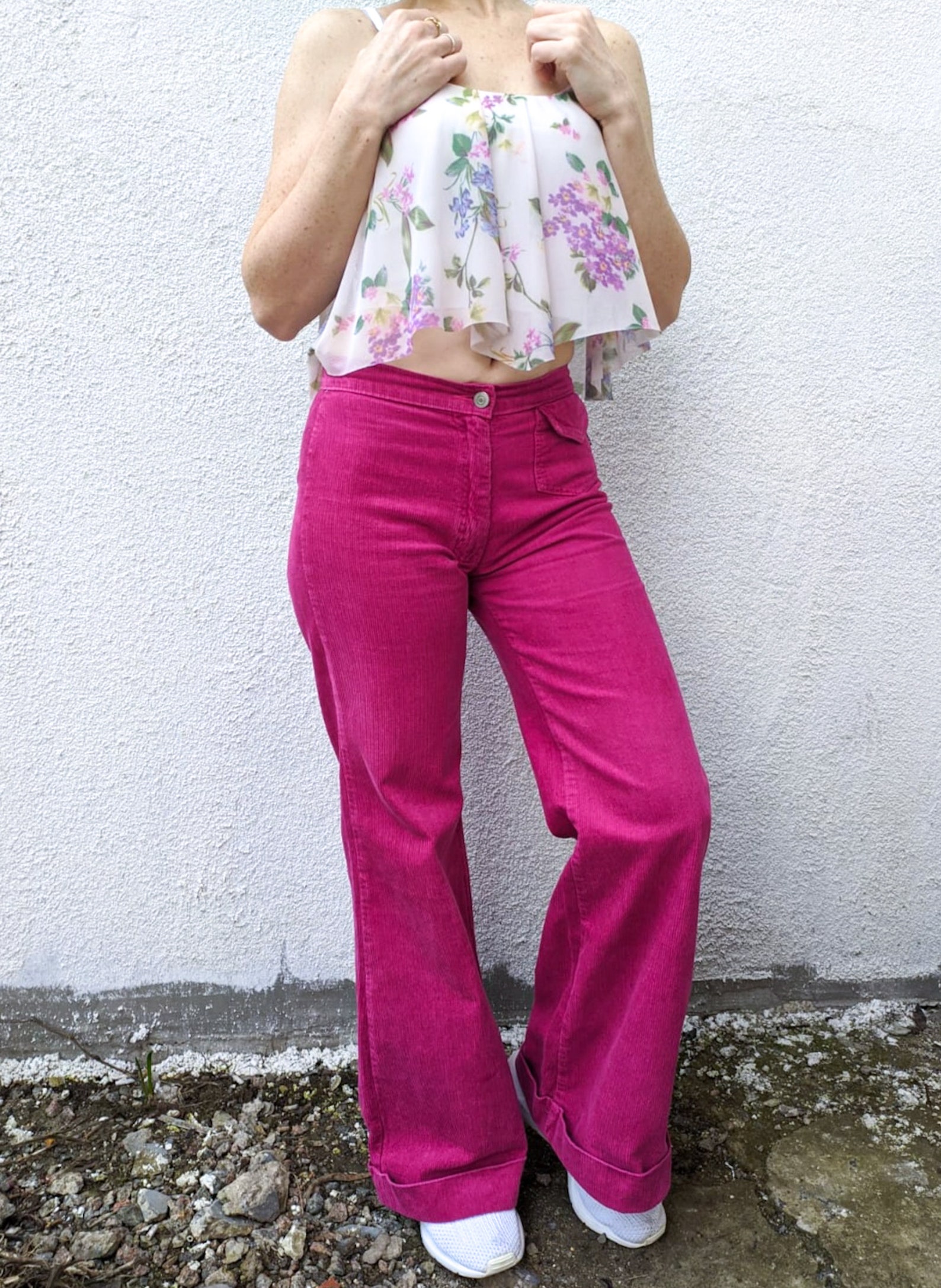 wide leg pink corduroy pants