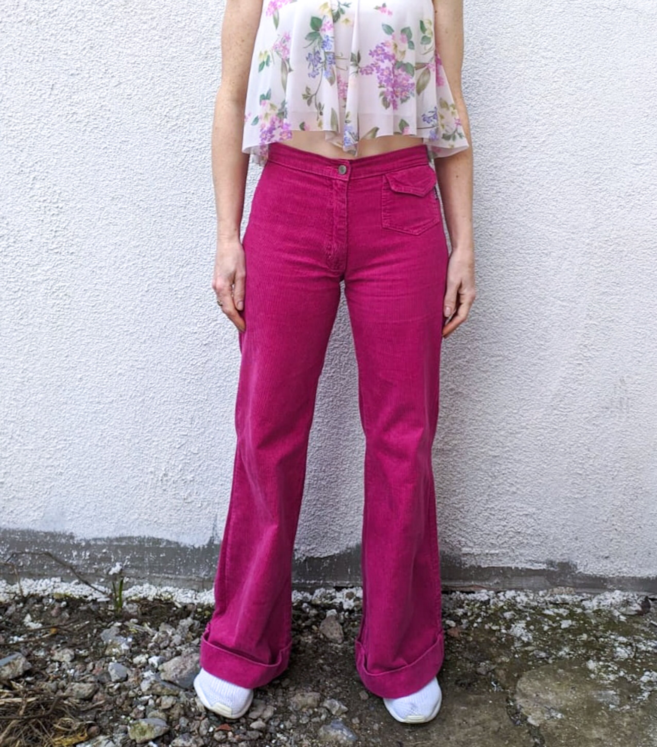 wide leg pink corduroy pants