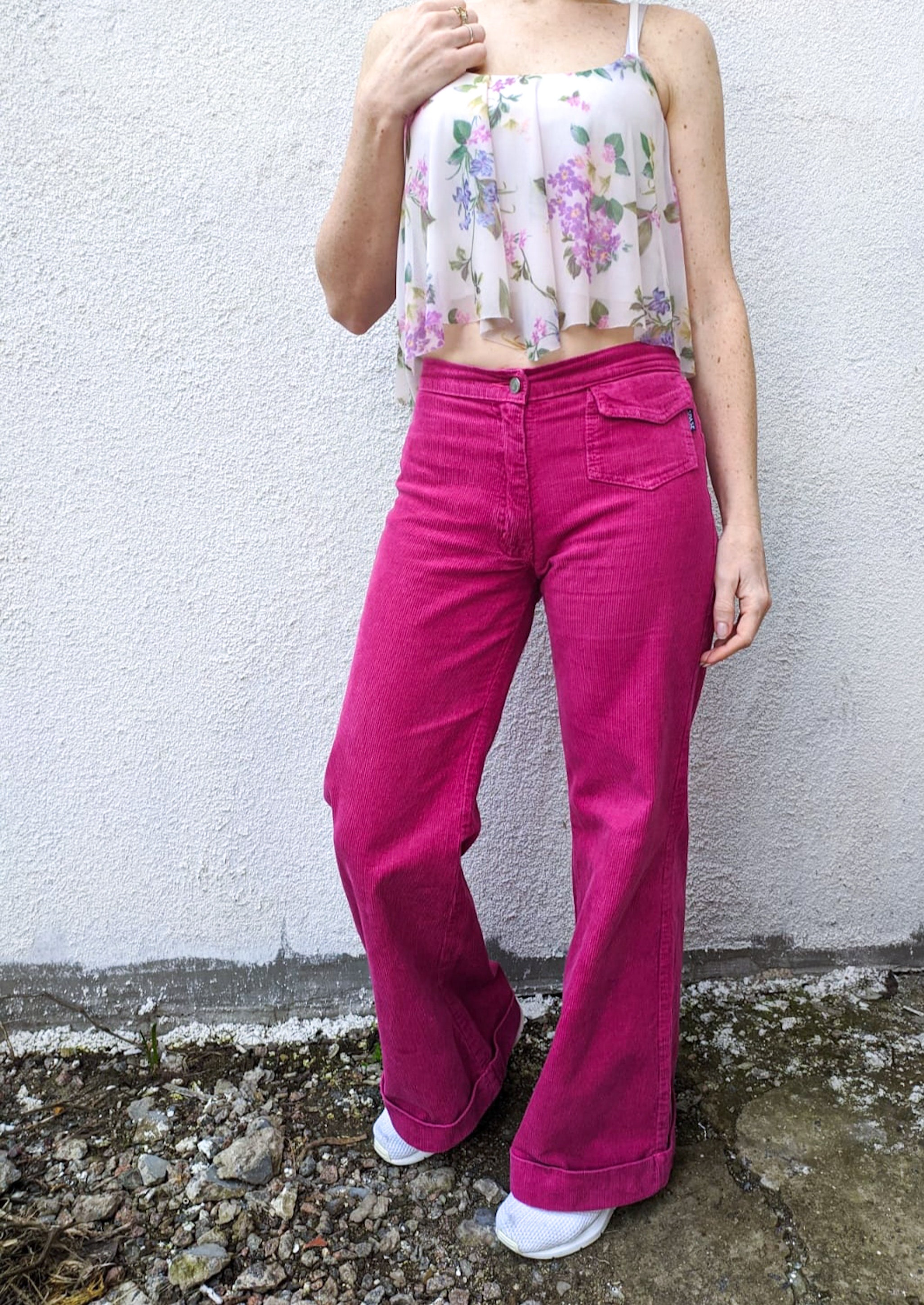 wide leg pink corduroy pants
