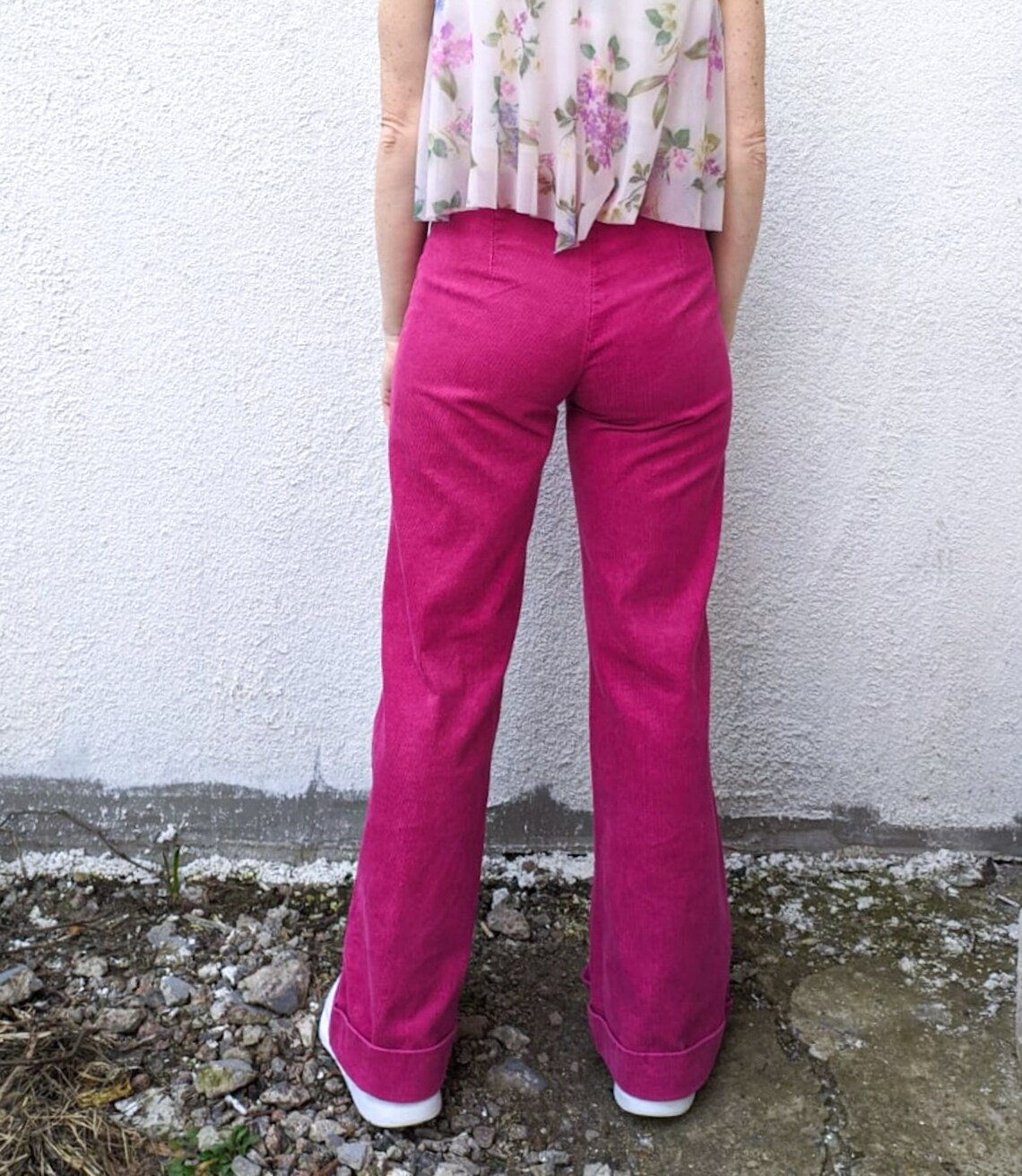 wide leg pink corduroy pants