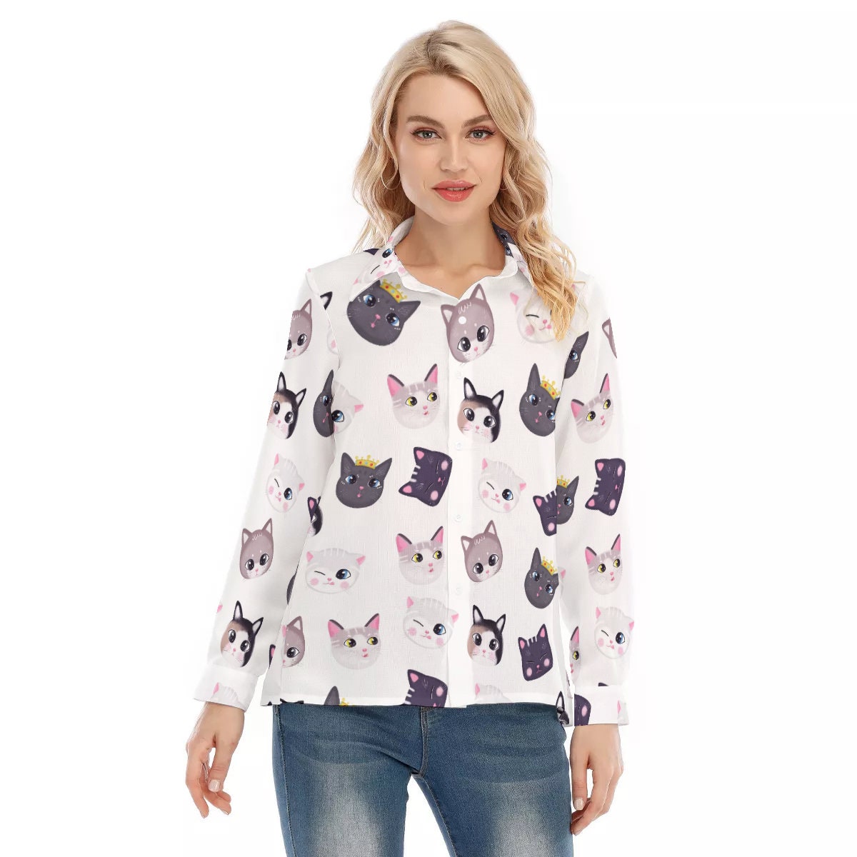 cat button up shirt womens