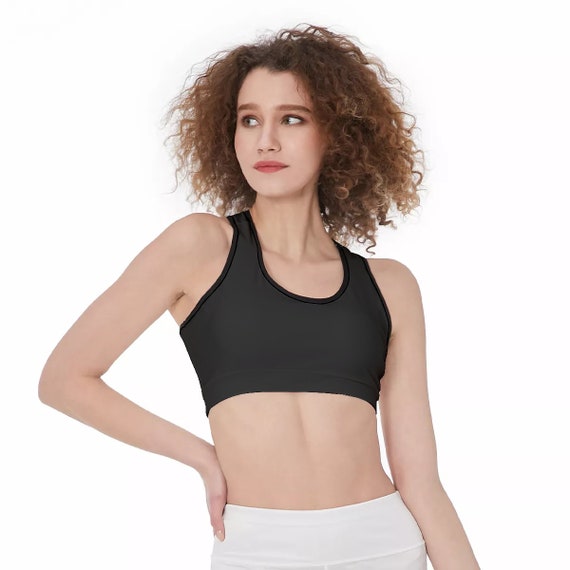 Black Jet Color Women Sports Bra Skinny Fit Flex High Support Gym Fitness  Top Outfit Yoga Workout Wear Exercise Clothing 