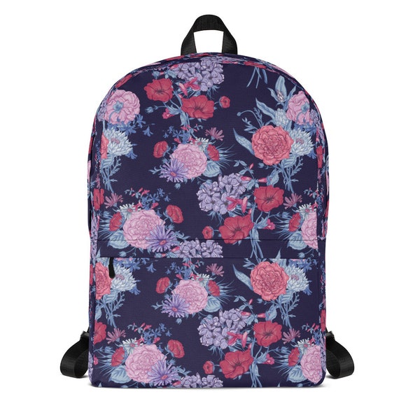 Purple Color Vintage Floral Pattern | Backpack | Water-resistant Material | Crazy Flower | Amazing Cute Gift