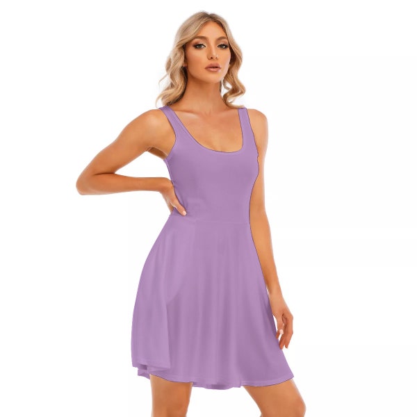 Saintpaulia  African Violet Plain Solid Color | Women Skater Dress | Women's Tank Vest Dress With Pockets | Stretchy & Comfortable Outfit