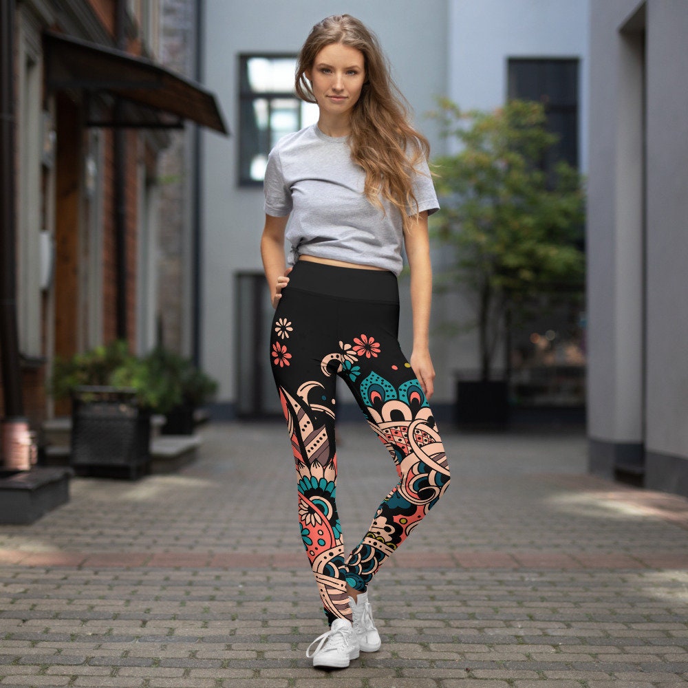 Bloo-Floral Pattern - High-Waisted Leggings - Frankly Wearing