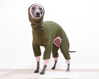 Maßgeschneiderter Olivfarbener Fleece-Strampler - italienisches Windhund- und Whippet-Kleidung
