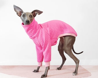 Quilted Pink Dog Jumper - ZAKURO - Bespoke Sighthound Clothing by LÈ PUP, Perfectly-fitted, Warm Triple-layered Dog Jumper, Uk Shop