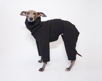 Hunde Regenmantel für Windhunde - BLACK RAINSUIT - Wasserdichter Iggy Wintermantel, Maßanfertigung für italienisches Windhund- und Whippetkleidung