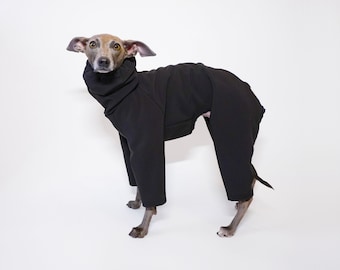 Black Fleece-Lined Softshell Dog Raincoat - Whippet, Italian Greyhound, Iggy Coat