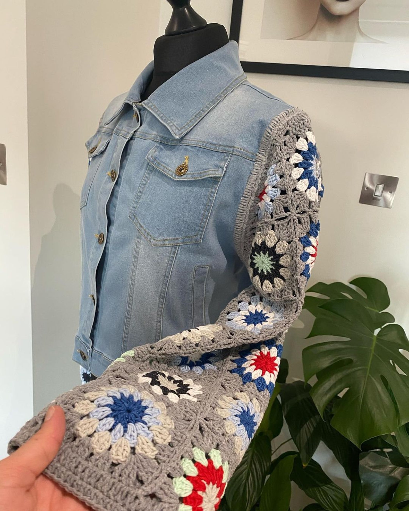 Handmade Knit Sleeve Jacket/crochet Sleeve Denim Jacket/gift Etsy