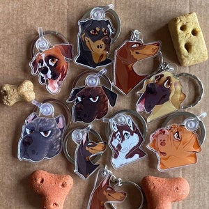 WERKEN! Hondenras groep sleutelhangers - schattige 1,5" acryl puppy sleutelhangers | Boxer, Doberman, Dogue, Duitse Dog, Rottweiler, Husky, Cane Corso