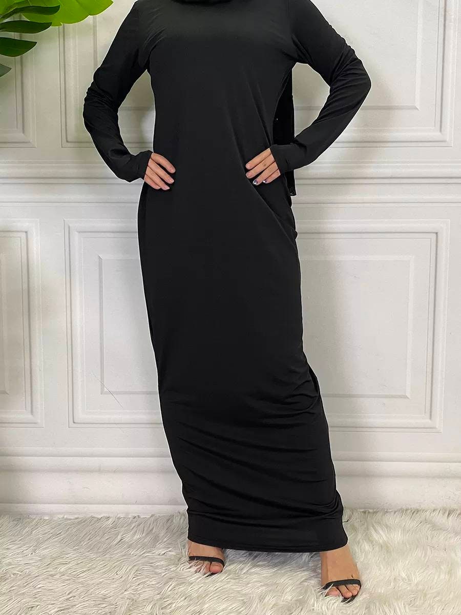 lanadesigns20 LRNAA Black Under Abaya Dress, Slip Dress, Abaya, Women Hijab Dress Middle East Dubai Abaya Turkey Kaftan Islamic Clothing Femme Arabic