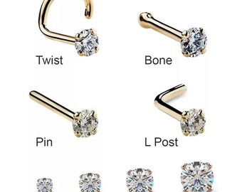 14K Yellow Gold Plated Fn Simulated Diamond Studded Nose Stud Pin Body Piercing Jeweley 