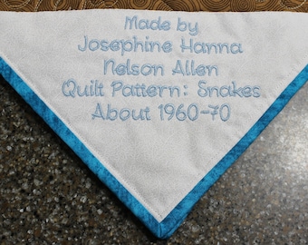 Custom Machine Embroidered Quilt Label (Triangular-shaped)