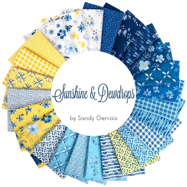Riley Blake's "Sunshine and Dewdrops" Quilt Fabric Collection by Sandy Gervais, Sold by the ONE YARD BUNDLE