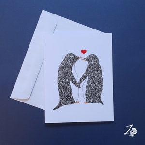 Love Penguins Card – Cartes d’amour, Saint Valentin, Vday, Galentines, Anniversaire, Mariage, Shaadi, Desi, Mehndi, Henna Art Card, art tiré à la main